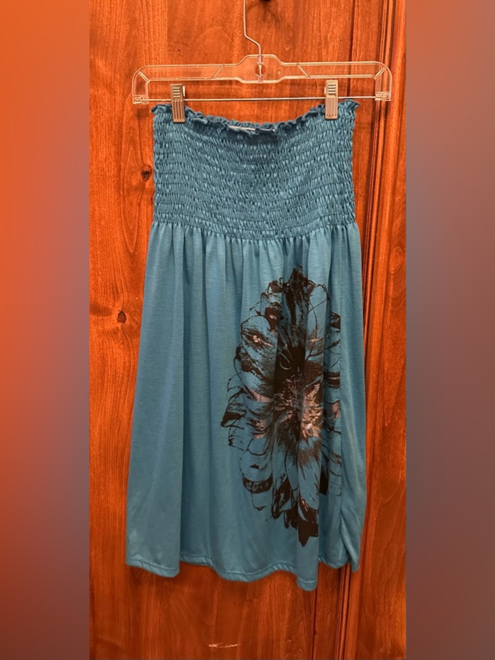 Teal Smocked Tube Dress with Floral Print
